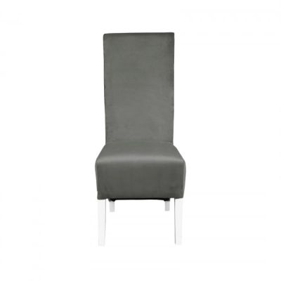 Scaun living VANESSA, picioare lemn alb, stofa gri deschis, 47x60x110 cm