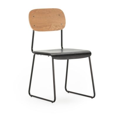 Scaune de dining negre/în culoare naturală 2 buc. cu aspect de lemn de frasin Aira – Marckeric