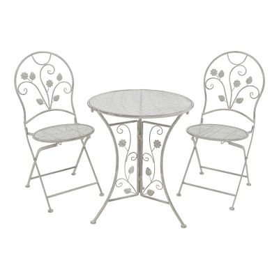 Set de 3 buc masa si scaune de gradina Abriel gri metalic antichizat 60x60x71 cm