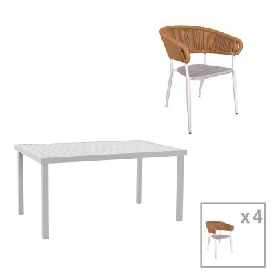 Set de 5 buc masa si scaune de gradina Kliton-Raven aluminiu alb 150x80x74 cm Set de 5 buc masa si scaune de gradina Kliton-Raven aluminiu alb 150x80x74 cm