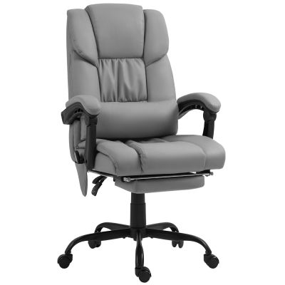 Vinsetto Fotoliu Reglabil pe Înălțime cu Tetieră și Suport pentru Picioare din Piele Artificială, 66x75x112-122 cm, Gri | Aosom Romania