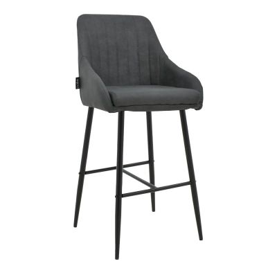 Scaun bar Patrin piele ecologica PU gri inchis picioare metalice negre 49x48x98 cm