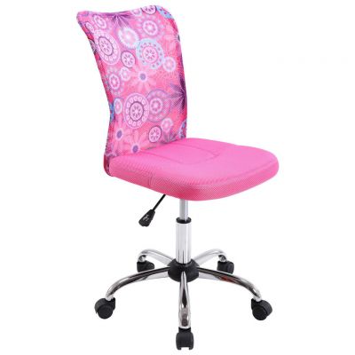 Scaun Birou Tineret din plasă tensionată, roz, culoare crom