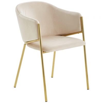 Scaun Cu Brațe din lemn, metal, textil, taupe, auriu