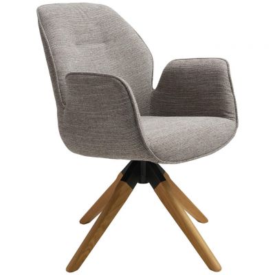 Scaun Cu Brațe din lemn, textil, gri, culoare natur