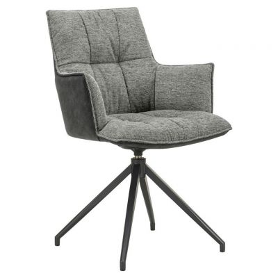 Scaun Cu Brațe din metal, textil, negru, gri deschis