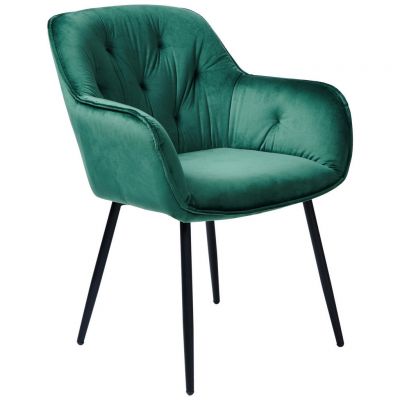 Scaun Cu Brațe din metal, textil, negru, verde închis