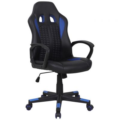 Scaun De Gaming, imitație piele, plasă tensionată, albastru, negru