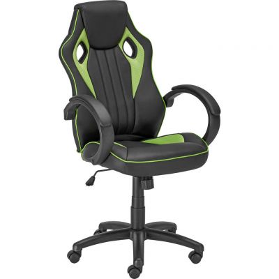 Scaun De Gaming, imitație piele, plasă tensionată, verde, negru