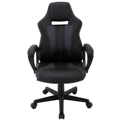 SCAUN DE GAMING in imitație piele, plasă tensionată gri, negru