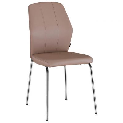 Scaun din metal, textil, culoare crom, maro deschis