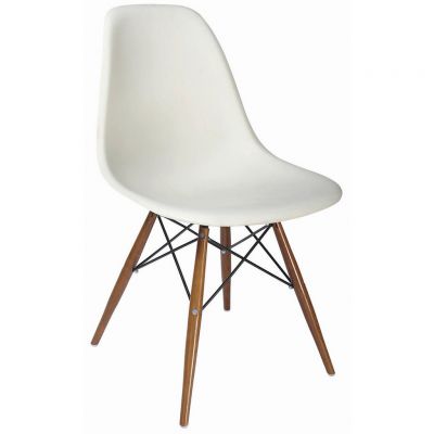 SCAUN in lemn, metal, plastic alb