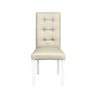 Scaun living TEO LUX, picioare lemn alb, piele ecologica crem, 46x60x98 cm