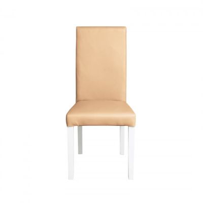Scaun living TEO, picioare lemn alb, piele ecologica bej, 46x60x98 cm