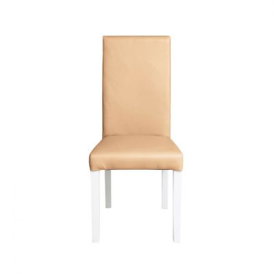 Scaun living TEO, picioare lemn alb, piele ecologica bej, 46x60x98 cm