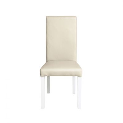 Scaun living TEO, picioare lemn alb, piele ecologica crem, 46x60x98 cm
