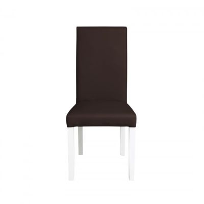 Scaun living TEO, picioare lemn alb, piele ecologica maro inchis, 46x60x98 cm
