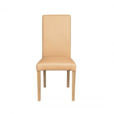 Scaun living TEO, picioare lemn natur, piele ecologica bej, 46x60x98 cm