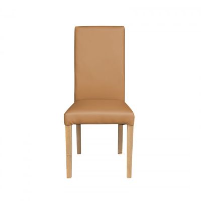 Scaun living TEO, picioare lemn natur, piele ecologica bej inchis, 46x60x98 cm