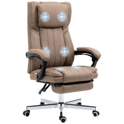 Vinsetto Scaun Rabatabil pentru Birou cu 6 Puncte și 5 Moduri de Masaj, Tetieră și Telecomandă, 65x61x105-113 cm, Maro | Aosom Romania