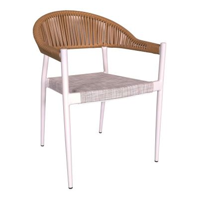 Fotoliu de exterior, Model Elation, culoare alb si natural, aluminiu si poliratan, 57x56x78 cm