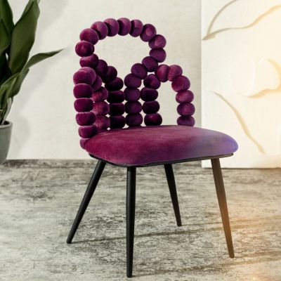 Scaun Bubble Beam, Homla, 56.5x52x87 cm, metal/catifea din poliester, mov/negru