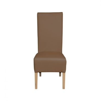 Scaun living VANESSA, picioare lemn natur, piele ecologica cappuccino, 47x60x110 cm