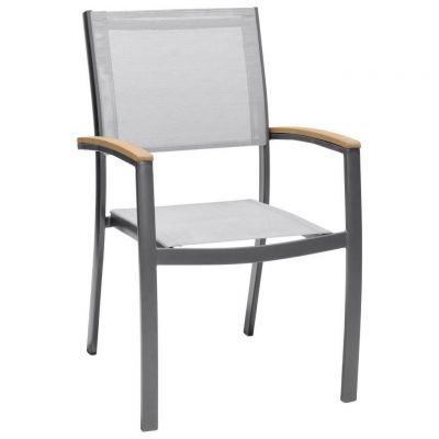 Scaun stivuibil in lemn, metal, textil gri, gri deschis, culoare lemn tec