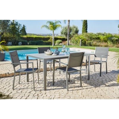 Scaun stivuibil in metal, textil gri