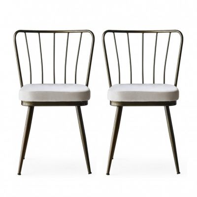 Set 2 scaune Model Star, Alb/Negru, 43x42x82 cm