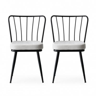 Set 2 scaune Model Star, Alb/Negru, 43x42x82 cm