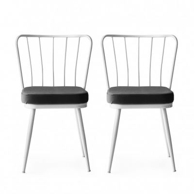 Set 2 scaune Model Star, Negru/Alb, 43x42x82 cm