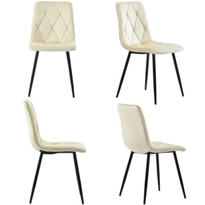 Set de 4 scaune tapițate în catifea twill pentru sala de mese cu spătar, structură din metal, 45x40x86 cm, Bej