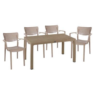 Set de gradina masa si scaune Explore, Forntline set 5 piese plastic cappuccino 150x90x73.5cm