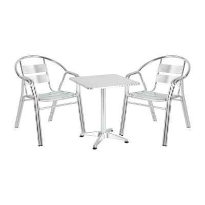 Set masa de gradina si scaune, Model Zircu-Lazo, culoare crom, aluminiu cromat, D60x60x70 cm