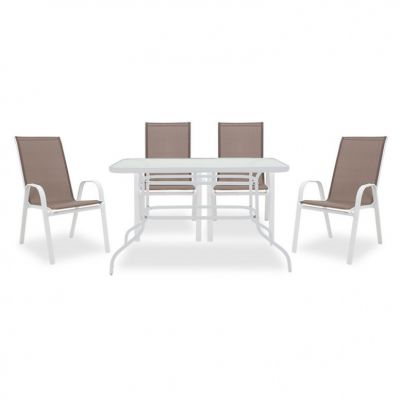 Set Masa si Scaune Gradina Valor-Calan 5 Piese Alb - Browm