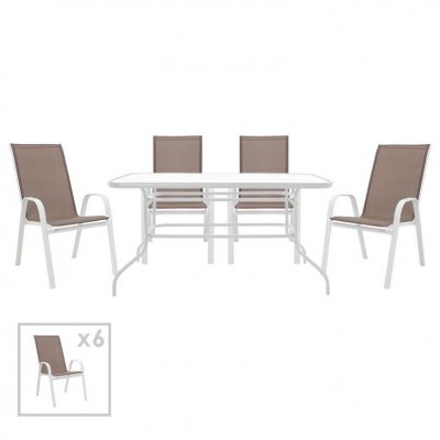 Set Masa si Scaune Gradina Valor-Calan 7 Piese Alb - Maro