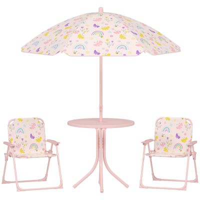 AIYAPLAY Set de Mobilier de Grădină din 4 Piese cu Masă, Scaune și Umbrelă de Soare Reglabilă, 50xΦ49,5 cm, Roz | Aosom Romania