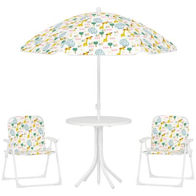 AIYAPLAY Set de Mobilier de Grădină din 4 Piese cu Masă, Scaune și Umbrelă de Soare Reglabilă, 50xΦ49,5 cm, Verde | Aosom Romania