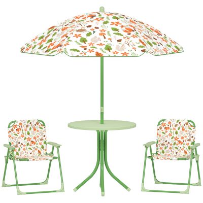 AIYAPLAY Set de Mobilier de Grădină din 4 Piese cu Masă, Scaune și Umbrelă de Soare Reglabilă, 50xΦ49,5 cm, Verde | Aosom Romania