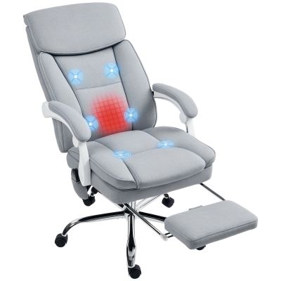 HOMCOM Scaun de Birou cu Masaj prin Vibrații, Roți Pivotante și Înălțime Reglabilă, 66x60x113-121 cm, Gri | Aosom Romania