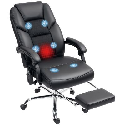 HOMCOM Scaun de Birou cu Masaj prin Vibrații, Spătar Înalt și Înălțime Reglabilă, 66x64x113-121 cm, Negru | Aosom Romania