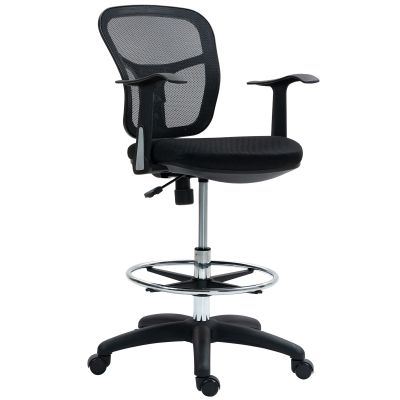 HOMCOM Scaun de Birou Rotativ cu Inel pentru Sprijinirea Picioarelor și Spătar Curbat, 55x58x94 cm, Negru | Aosom Romania