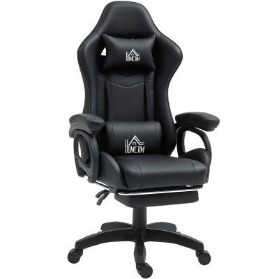 HOMCOM Scaun de Gaming cu Masaj, Spătar Înclinabil, Suport Lombar și Suport pentru Picioare, 65x68x120-128 cm, Negru | Aosom Romania
