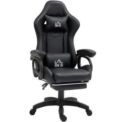 HOMCOM Scaun de Gaming cu Masaj, Spătar Înclinabil, Suport Lombar și Suport pentru Picioare, 65x68x120-128 cm, Negru | Aosom Romania