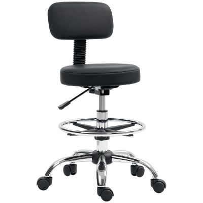 HOMCOM Scaun Rotativ la 360° și Reglabil pe Înălțime cu Suport pentru Picioare, 52x52x78-92 cm, Negru | Aosom Romania