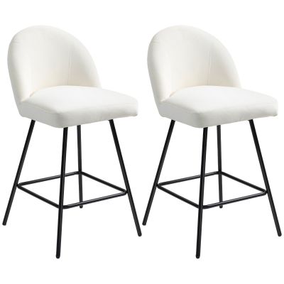 HOMCOM Set 2 Scaune de Bar cu Spătar din Catifea și Suport pentru Picioare, 48.5x56x92 cm, Alb Crem | Aosom Romania