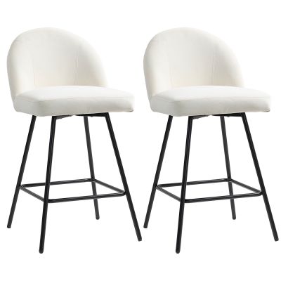 HOMCOM Set 2 Scaune de Bar cu Spătar din Catifea și Suport pentru Picioare, 48.5x56x92 cm, Alb Crem | Aosom Romania