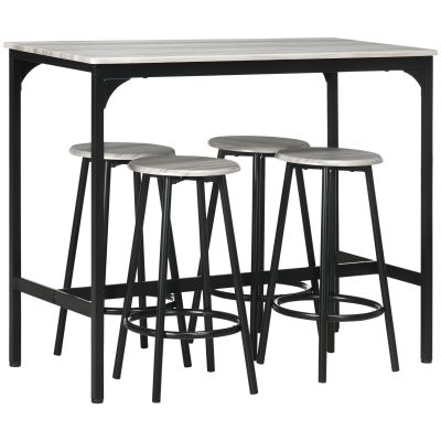 HOMCOM Set Masă de Bar și 4 Scaune cu Suport pentru Picioare, 110x50x89.5 cm, Gri | Aosom Romania