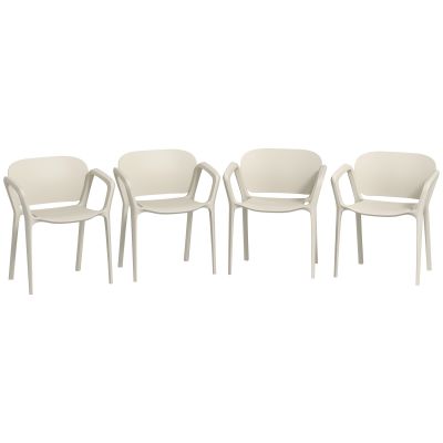 Outsunny Set 4 Scaune de Grădină Stivuibile cu Brațe, Rezistente la Raze UV și Impermeabile, 60x56x75 cm, Alb | Aosom Romania